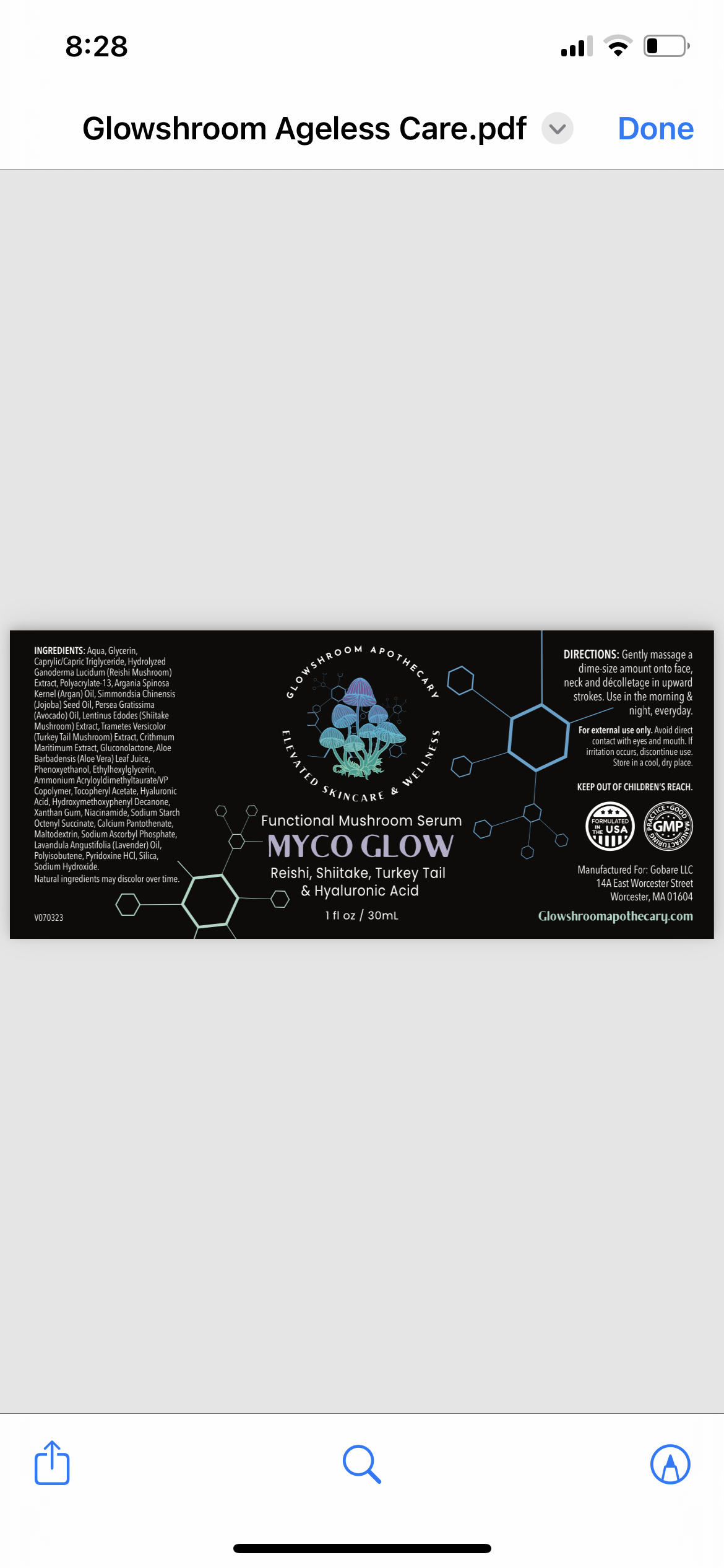 Myco Glow Serum: Reishi, Shiitake, Turkey Tail, & Hyaluronic Acid Serum